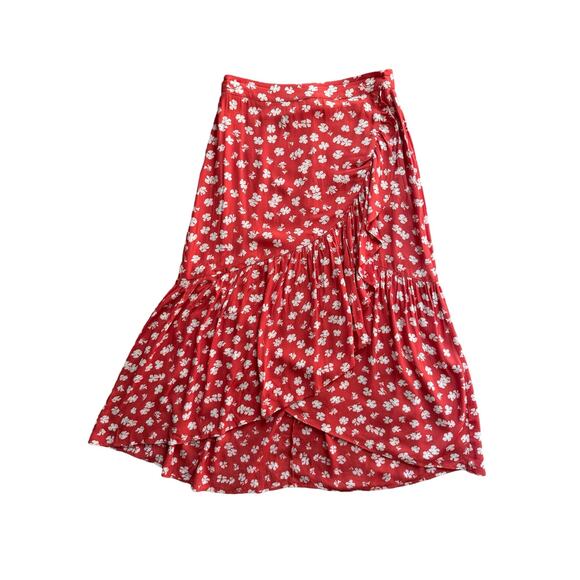 Madewell Ruffle-Wrap Midi Skirt in Happy Hibiscus size 2 - Picture 3 of 12